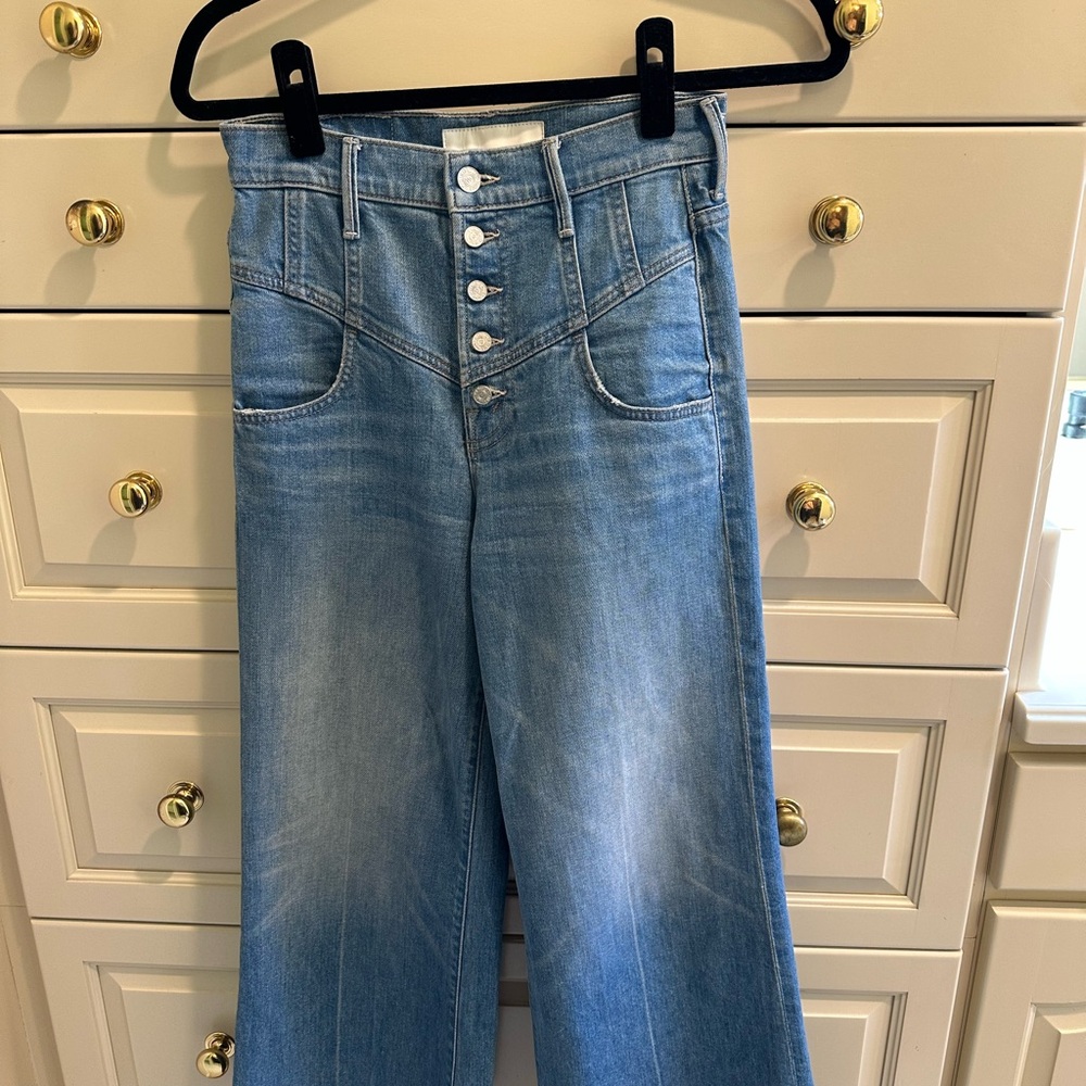 MOTHER Light Blue Cropped Flare Jeans